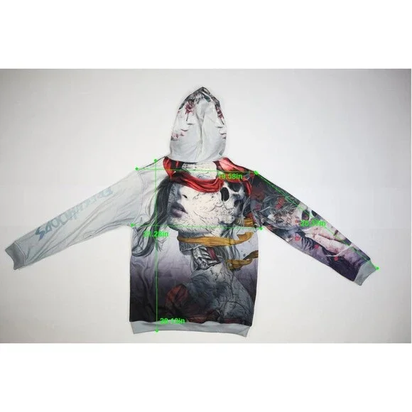 Fresh Hoods Womens Skull Floral Print Long Sleeve Pullover Drawstring Hoodie M - Picture 6 of 10